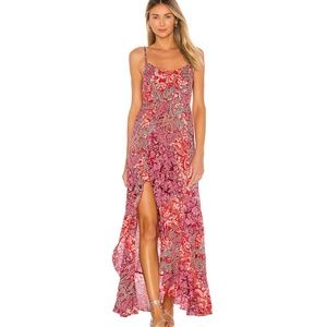 Free People Intimately "Forever Yours" Smocked Red Floral Slip Maxi Dress